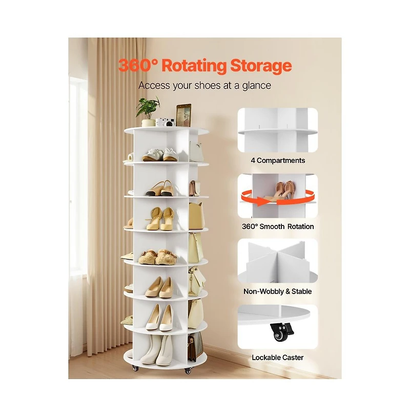 Slickblue 7-Tier Rotating Shoe Rack Tower with Wheels