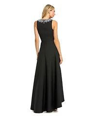 Mac Duggal Petite Crepe Embellished Neck High Low Gown