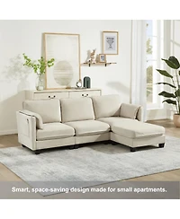 Streamdale Furniture L-shaped sofa, cotton-linen, storage armrest, 3-seater for living room/office