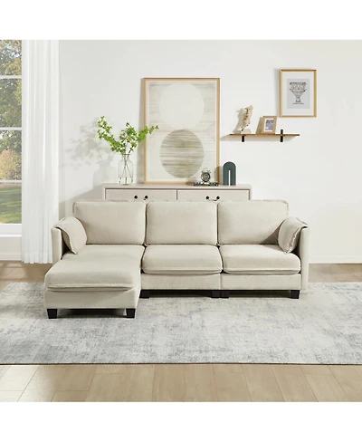 Streamdale Furniture L-shaped sofa, cotton-linen, storage armrest, 3-seater for living room/office