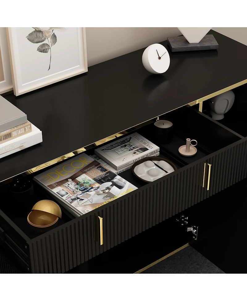 Homsee Dresser with 4 Doors and Deep Drawer, Side Cabinet for Bedroom, Living Room