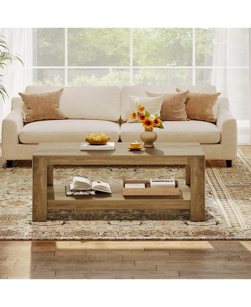 Tribesigns 47.24" Rectangle Coffee Table, 2-Tier Living Room Table with Curved Legs