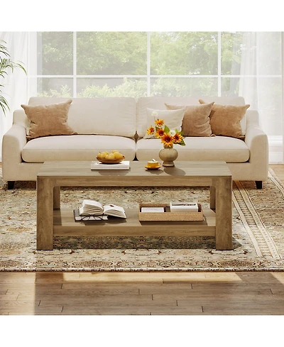 Tribesigns 47.24" Rectangle Coffee Table, 2-Tier Living Room Table with Curved Legs