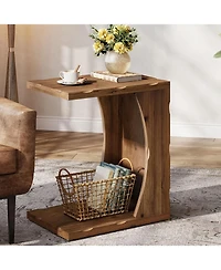 Tribesigns C-Shaped End Table for Living Room, Solid Wood Narrow Skinny Side Table, Farmhouse Bedside Nightstand