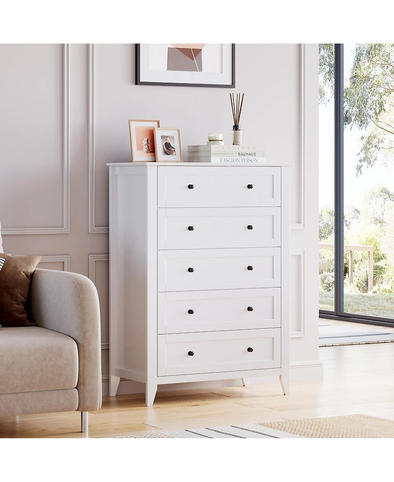 gaomon 5 Drawer Modern Tall Nightstand, Deep Drawers, Nickel Round Handle, Chest Organizer for Bedroom