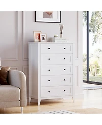 gaomon 5 Drawer Modern Tall Nightstand, Deep Drawers, Nickel Round Handle, Chest Organizer for Bedroom
