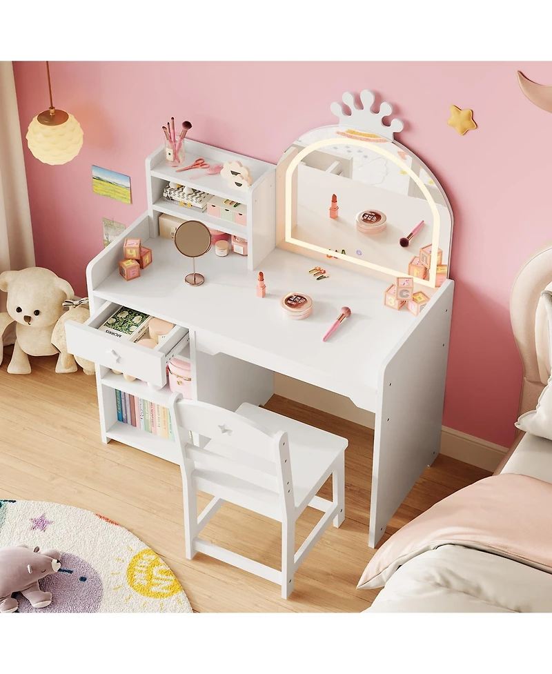 gaomon Kids Vanity Set with Lighted Mirror, Chair