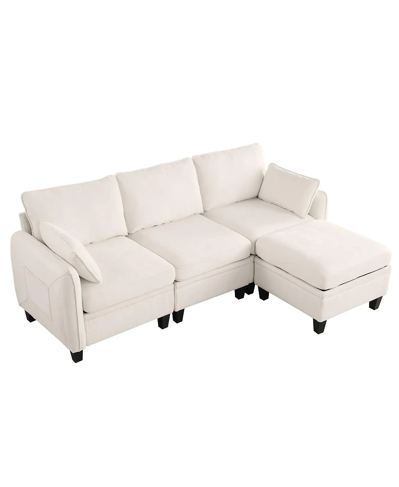 Streamdale Furniture 85" Beige Modular Sectional Sofa with Storage Ottoman