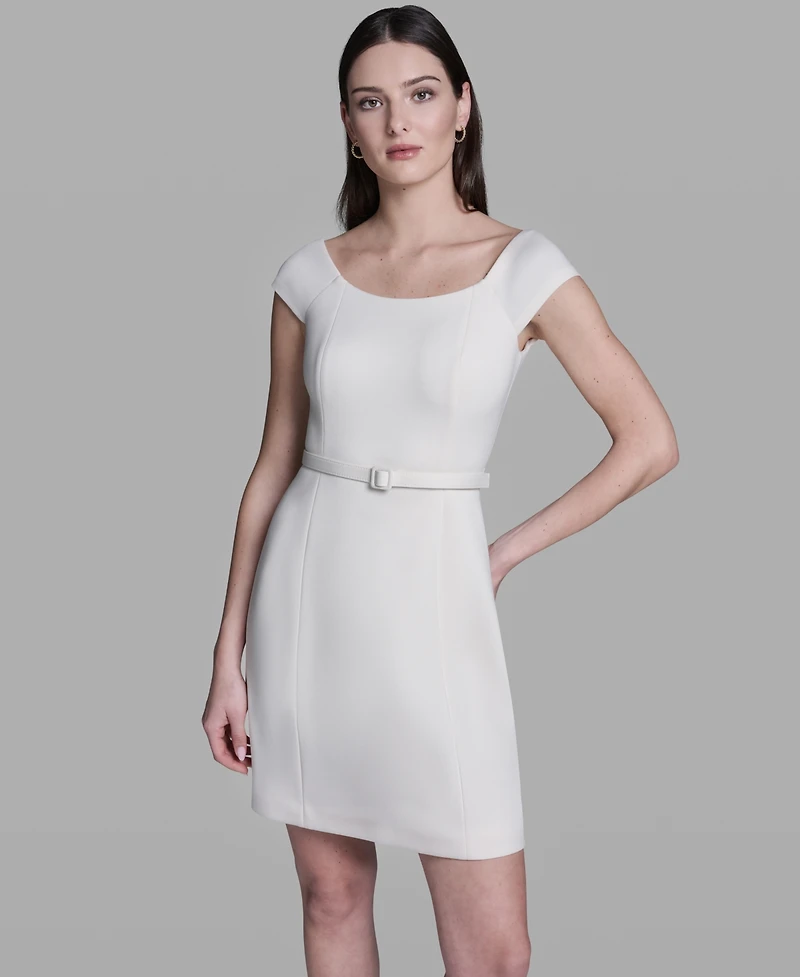 Bcbg Women's Off-The-Shoulder Scuba Belted Mini Fit & Flare