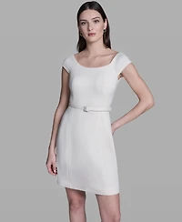 Bcbg Women's Off-The-Shoulder Scuba Belted Mini Fit & Flare