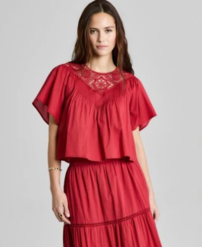 Now This Womens Cotton Crochet Trim Short Sleeve Top Macys Exclusive