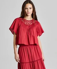 Now This Womens Cotton Crochet Trim Short Sleeve Top Macys Exclusive