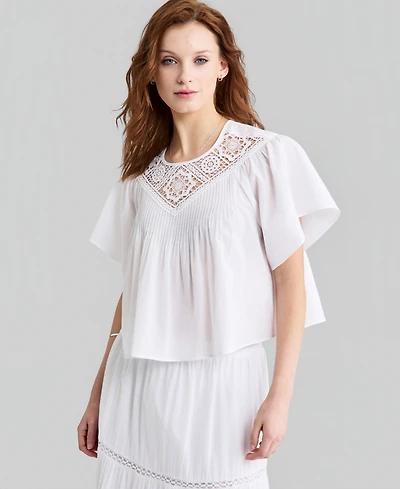 And Now This Women's Cotton Crochet-Trim Short-Sleeve Top, Macy's Exclusive