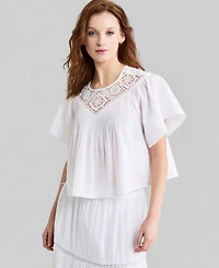 And Now This Women's Cotton Crochet-Trim Short-Sleeve Top, Macy's Exclusive