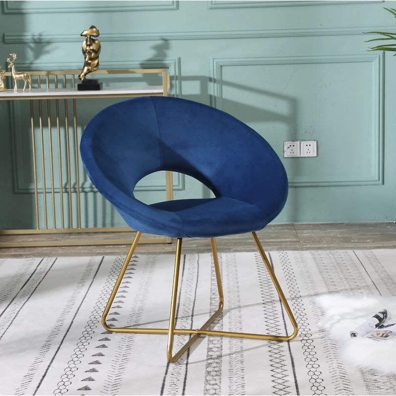 Simplie Fun Blue Silky Velvet Upholstered Accent Chair with Gold Tone Finished Base