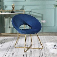 Simplie Fun Blue Silky Velvet Upholstered Accent Chair with Gold Tone Finished Base