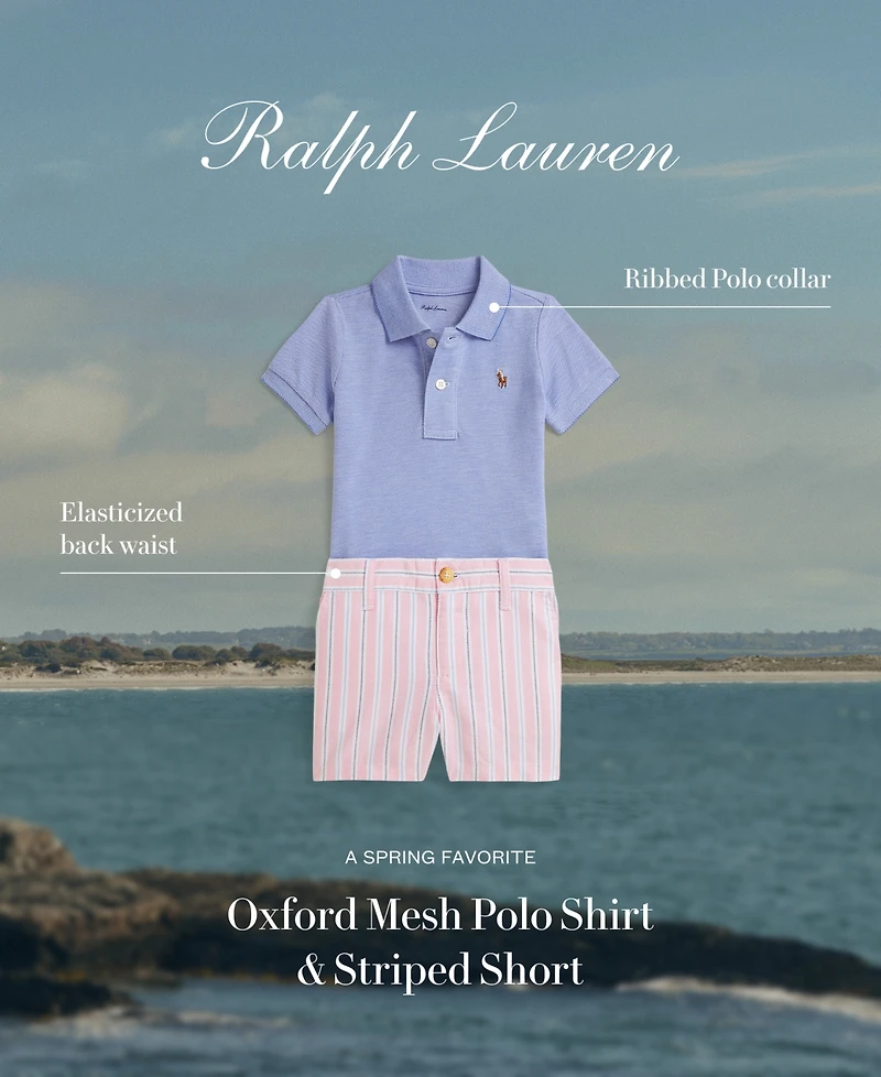 Polo Ralph Lauren Baby Boys' Oxford Mesh Shirt and Striped Shorts, 2-Piece Set