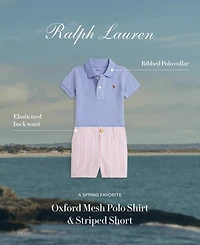 Polo Ralph Lauren Baby Boys' Oxford Mesh Shirt and Striped Shorts, 2-Piece Set