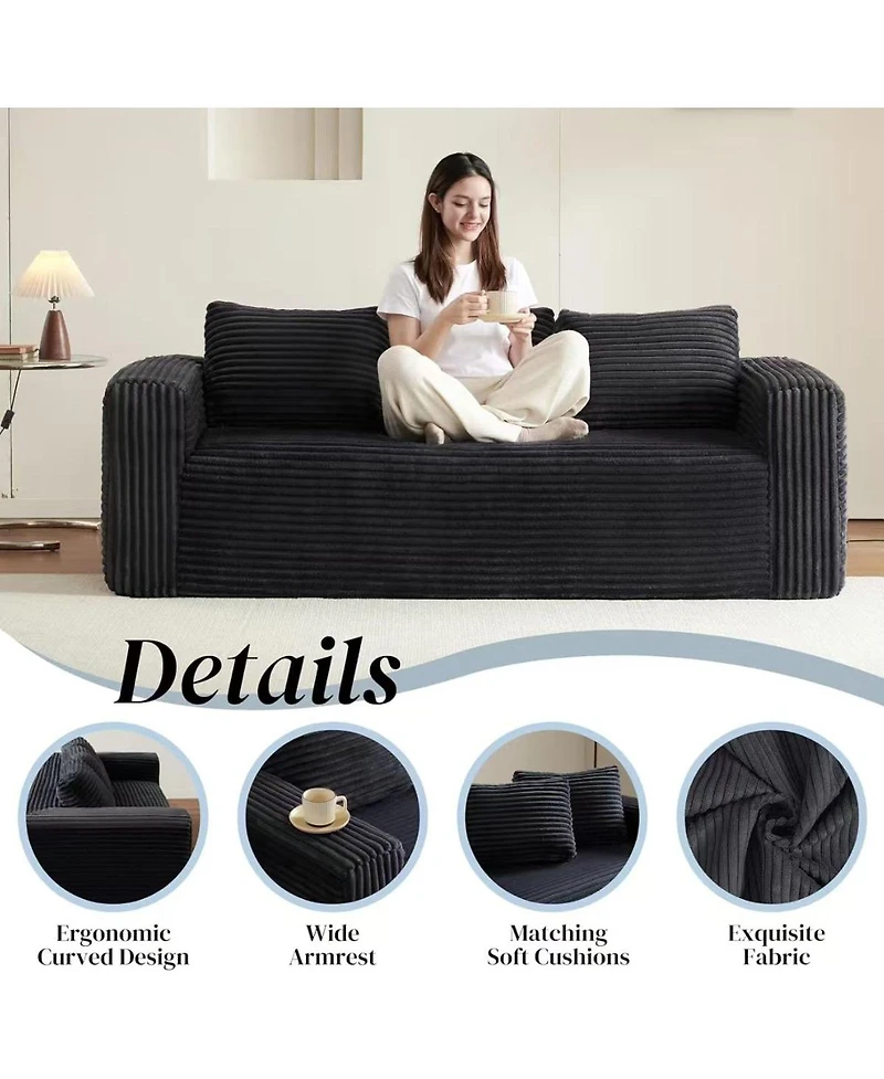 Streamdale Furniture Cloud Loveseat Sofa Couch in a Box, 3 Seater Boneless Couch, Comfy Deep Seat Corduroy Sofa