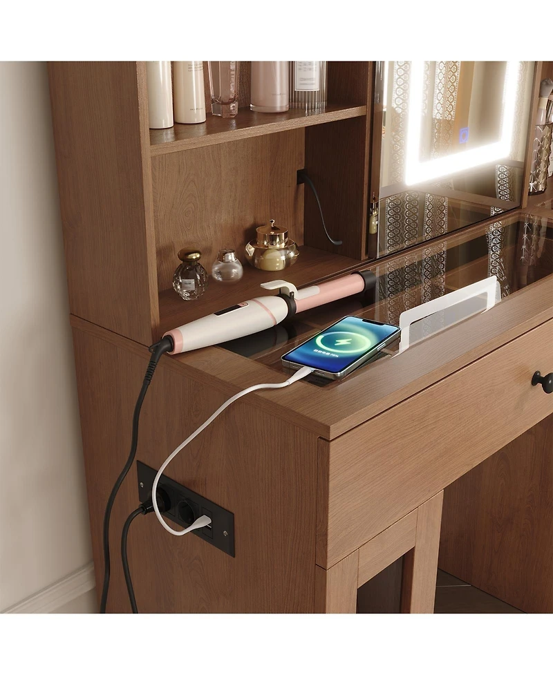 gaomon Large Makeup Vanity Desk with 3-Color Led Sliding Mirror