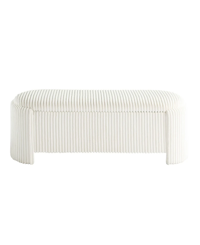 Jorvien 50" Wood Oval Corduroy Storage Bench