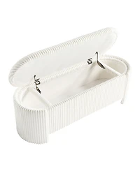 Jorvien 50" Wood Oval Corduroy Storage Bench