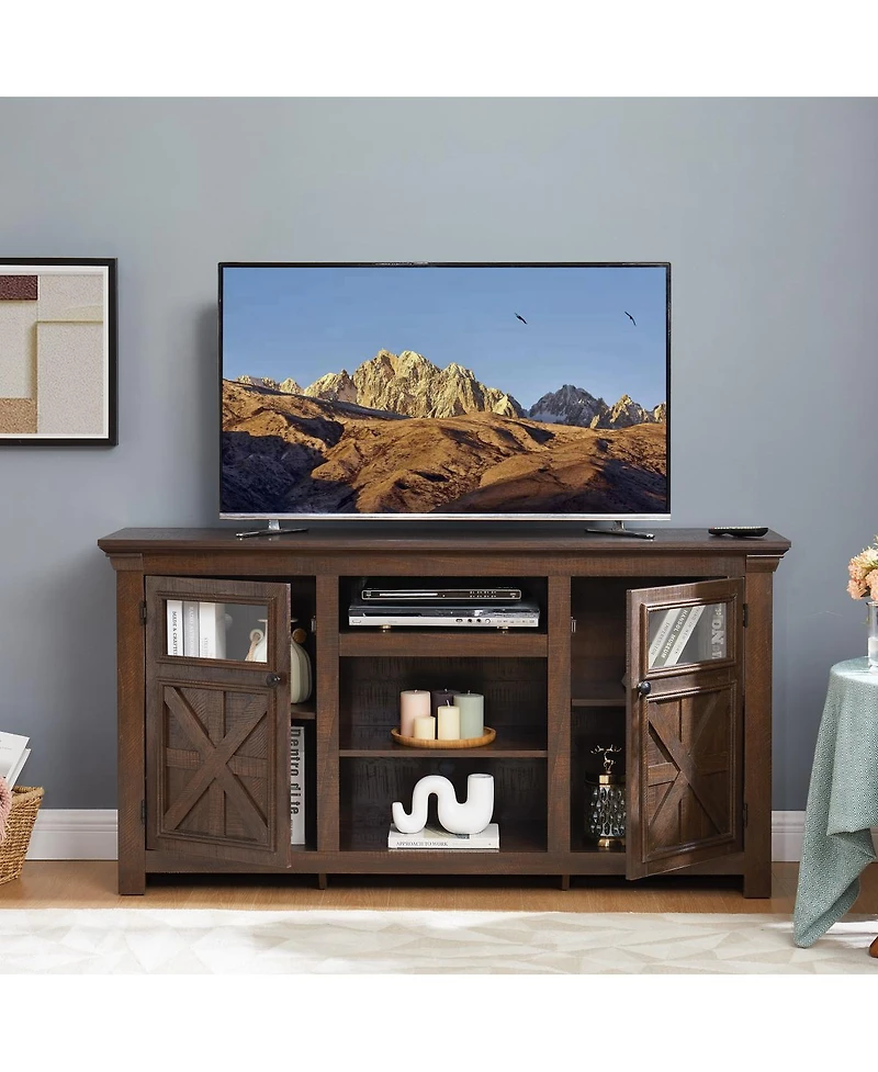 Streamdale Furniture Farmhouse Barn Door Tv Stand Media Console Espresso 60.23"W