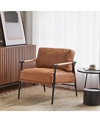Streamdale Furniture Modern Accent Chair with Metal Frame & Wooden Armrest