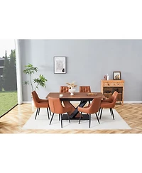 Streamdale Furniture Modern Dark Walnut Marble Dining Table with V-Shaped Metal Legs