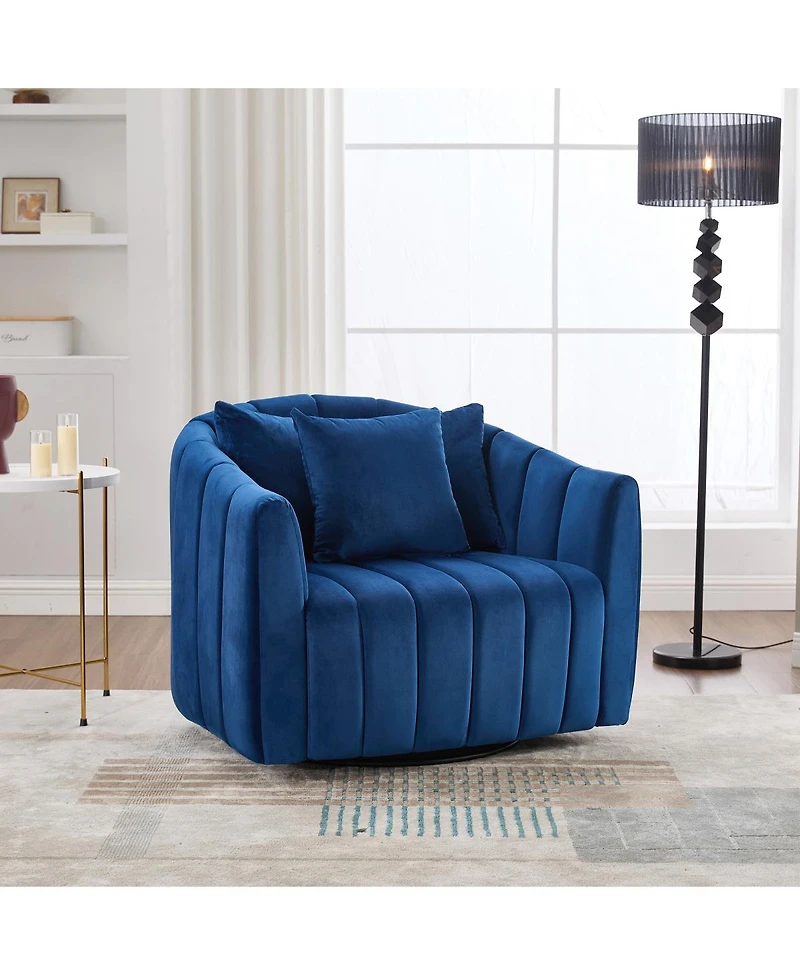 Streamdale Furniture Upholstered 360° Swivel Accent Barrel Chair and Half Cozy Sofa with 3 Pillows