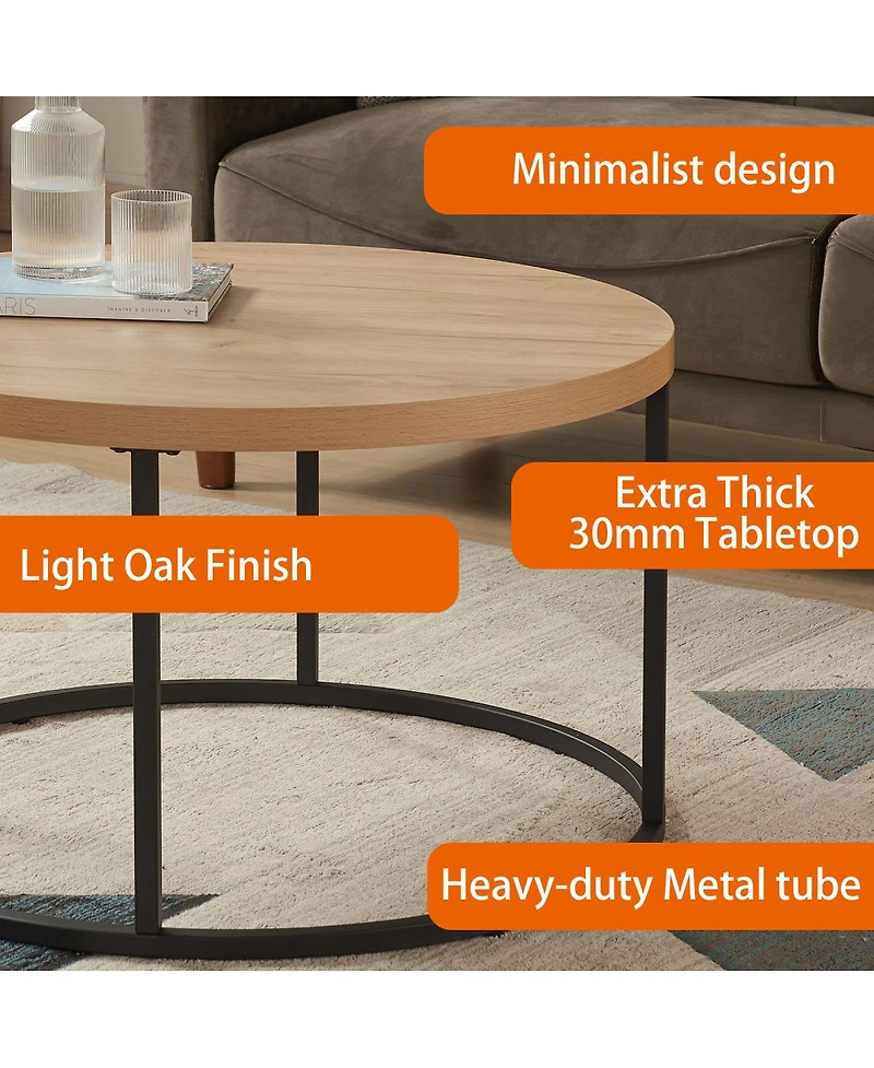 Streamdale Furniture 31.5" Round Coffee Table - Modern Industrial Wood & Metal Center Table
