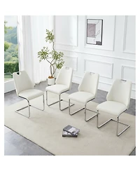 Streamdale Furniture Dining Chairs Set of 4, White Faux Leather Kitchen Chairs with Mesh Texture
