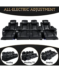 Streamdale Furniture Power Recliner 4 Pc, Top-Grain Nappa, Adjustable, Smart Charging, Rgb Led