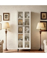 Yigii 71" Glass Door Bookshelf 5-Tier Display Cabinet Narrow Storage