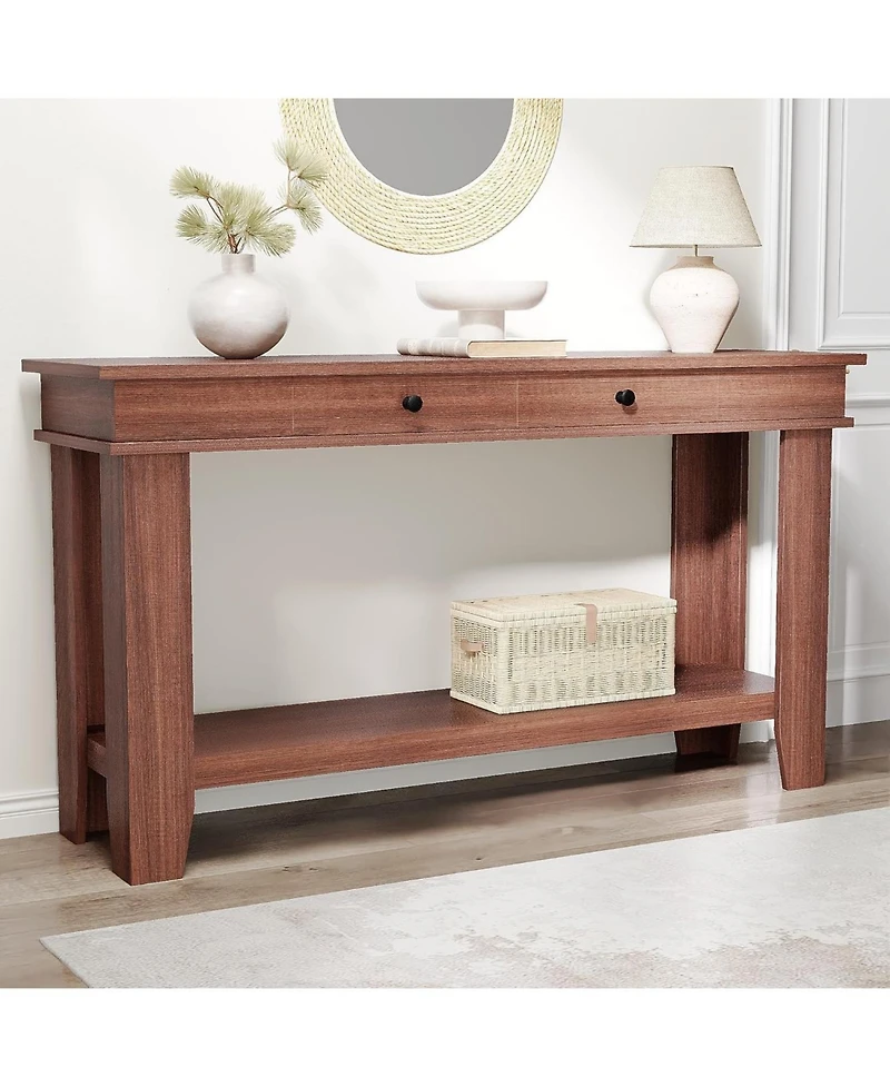 gaomon 54" Wooden Console Table with 2 Drawers and Open Storage Shelf
