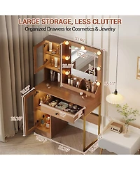 gaomon Makeup Vanity Desk with 3-Color Led Lighted Mirror