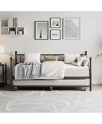 gaomon Twin Daybed with Trundle Metal Sofa Bed Frame Steel Slat Support Space Saving Furniture for Living Room or Bedroom