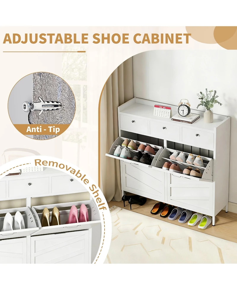Rainsken Hidden Slim 4 Flip Drawer & 3 Drawer Feature Shoe Storage Cabinet