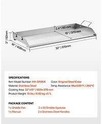 Ecooso 32 x 16 Inch Stainless Steel Griddle Plate for Gas Grill with Handles