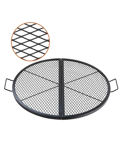 Ecooso 36 Inch Foldable Fire Pit Grill Grate, Heavy Duty Steel Campfire Cooking Grid with Handles
