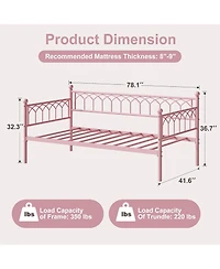 gaomon Daybed with Trundle, Metal Sofa Bed with Rgb Led Lights And Charging Station, Pull-Out Bed for Small Spaces