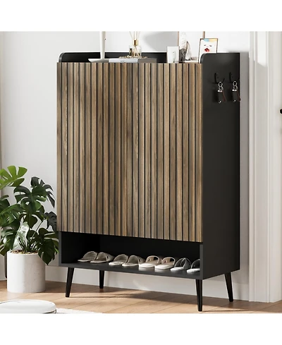 Homfan Large Shoe Cabinet with Doors，6-Tier Organizer 2 Doors & Additional Hooks for Hallway, Entryway, Living Room