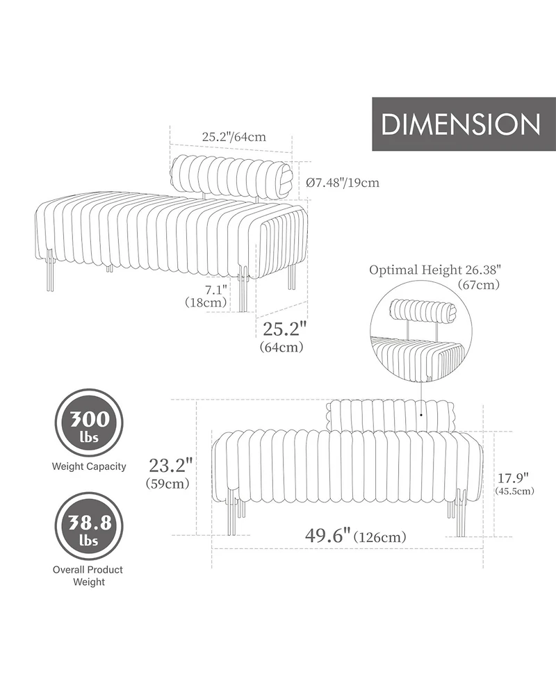 Streamdale Furniture 49.6" Mini Loveseat - Small Sofa/Bench - Adjustable Back