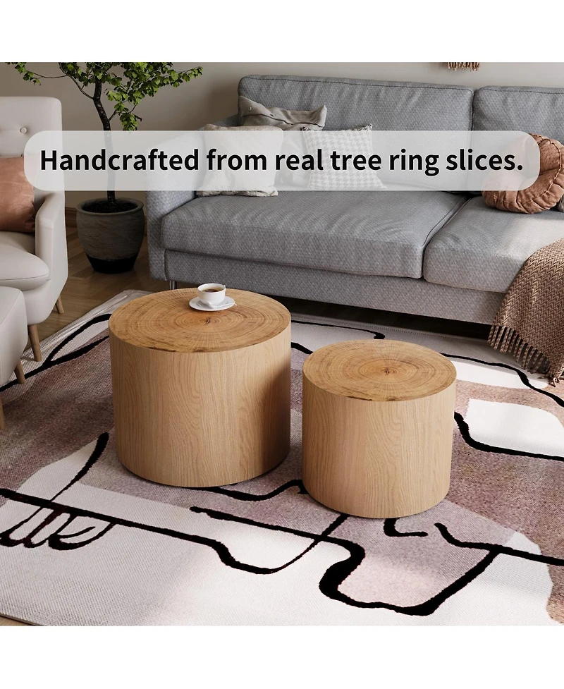 Streamdale Furniture Nesting Coffee Table Set of 2, Modern Round Wooden Accent Tables for Small Spaces