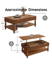 Streamdale Furniture Vintage Lift Top Coffee Table - Solid Wood, Tool-Free Assembly