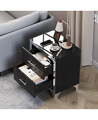 Streamdale Furniture Mirrored 2 Drawer High Gloss Bedside Table – Modern Nightstand
