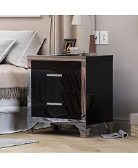 Streamdale Furniture Mirrored 2 Drawer High Gloss Bedside Table – Modern Nightstand