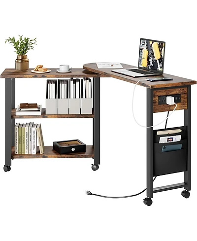 gaomon 360° Rotating Mobile End Table with Storage Bag, Wheels and Charging Station