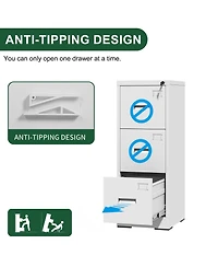 Rainsken 3 Drawer Metal Vertical File Cabinet, Lockable Filing Cabinet with Card Slot, Storage Cabinet for Home Office, Holds A4/Letter/Legal Files