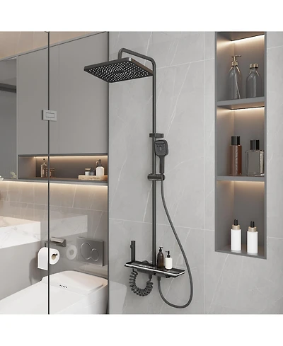 Lalahoo 3-Spray Shower Faucet 2.5 Gpm with Piano Button Control, Led Temperature Display and Ambient Light